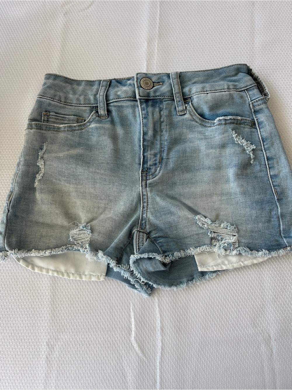 SO Light Blue Distressed Denim Shorts with Frayed Hem